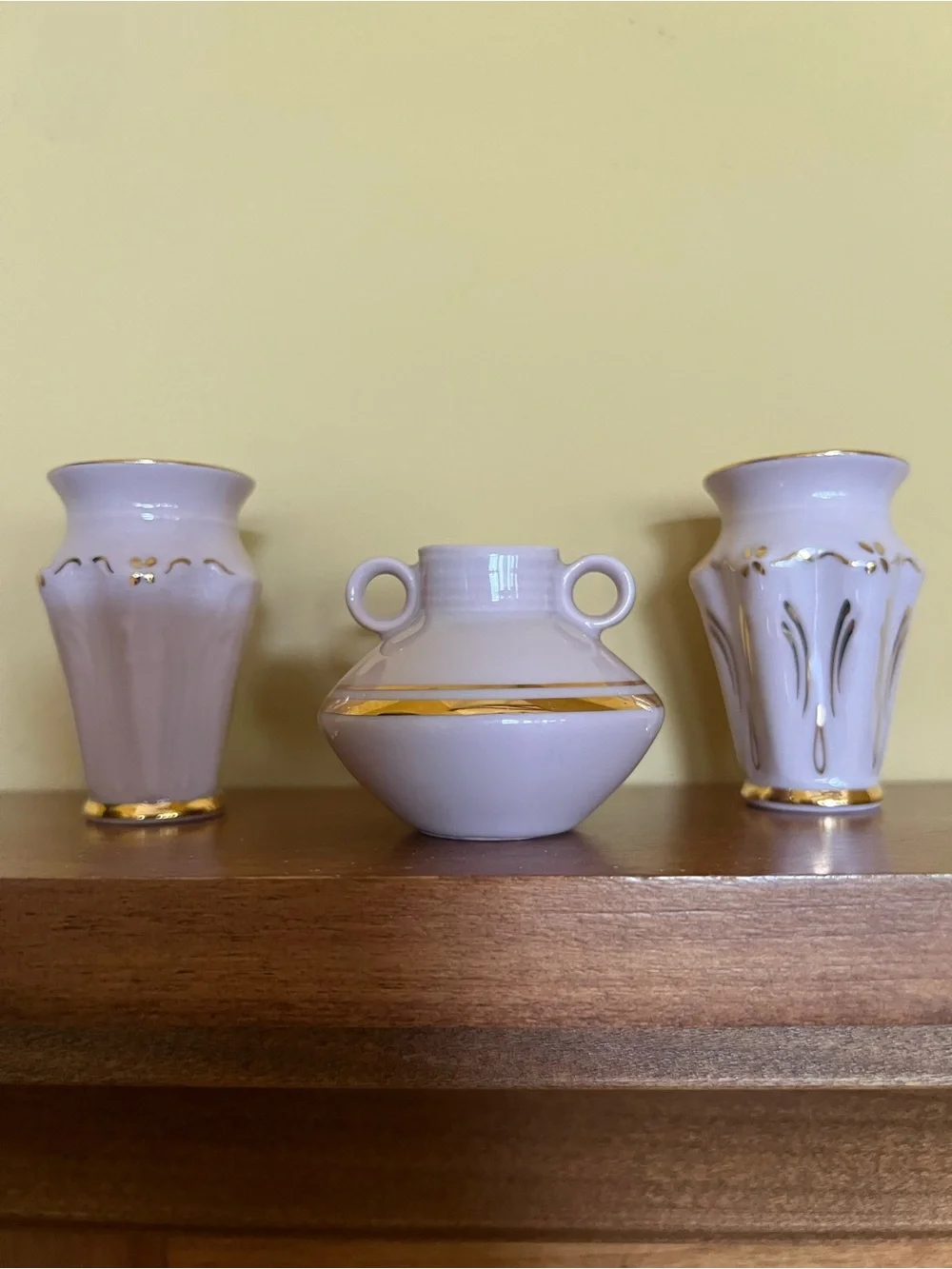 H&C Vase Set of 3 Rose Porcelain Miniature Rococo Home Decor